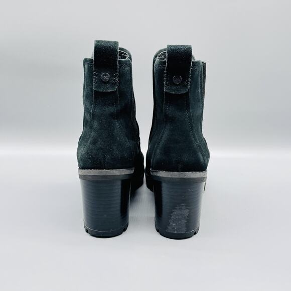 UGG Boots Womens 8 Black Suede Chelsea Lug Sole Ankle Block Heel Booties - Picture 7 of 12
